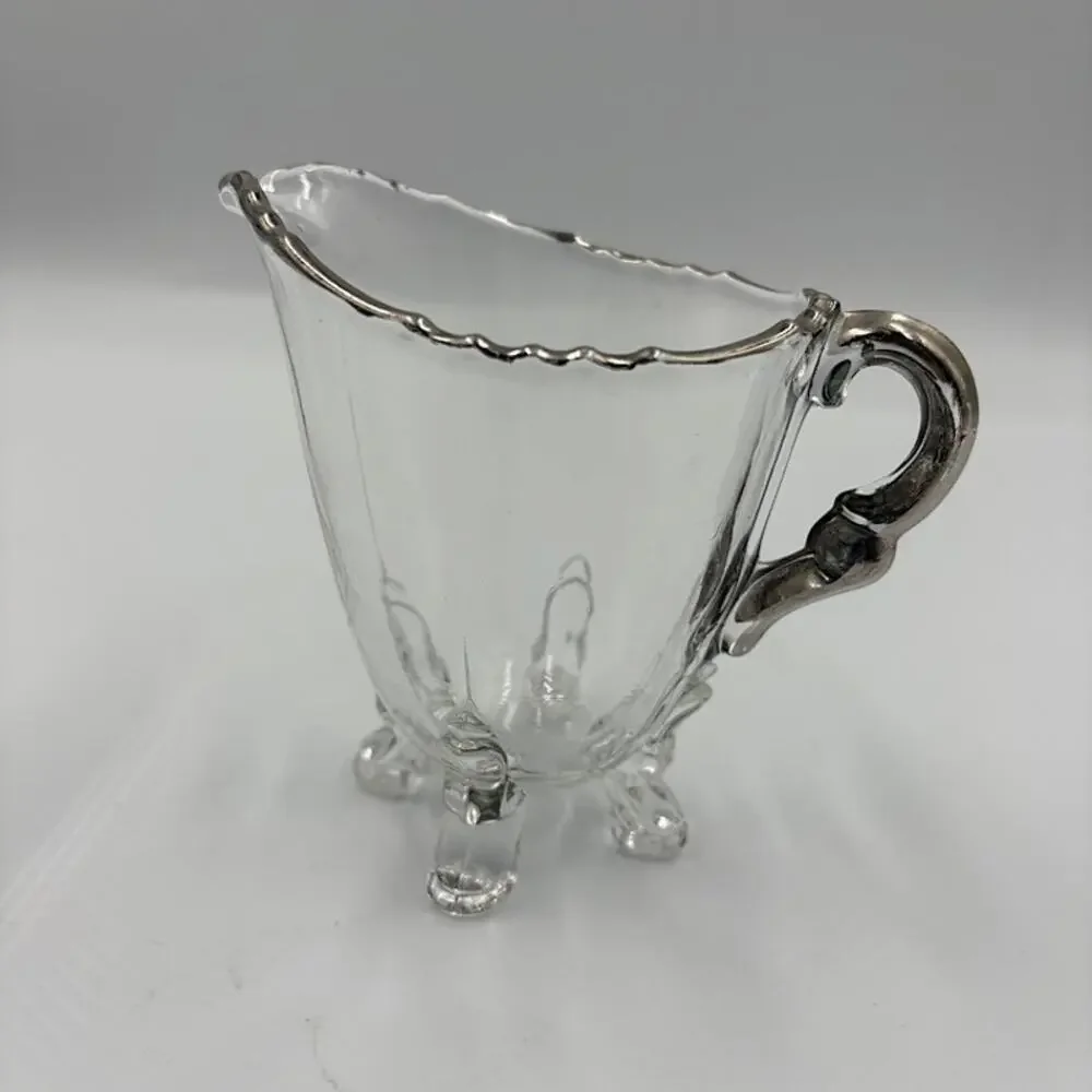 New Martinsville Glass No. 42 Creamer Silver Plated Handle Rim
